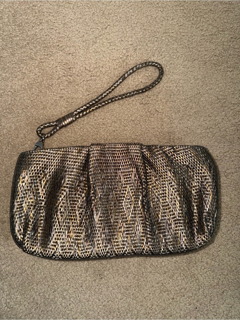 MonSac Original Bronze Silver Metallic Woven Clutch Wristlet Evening Bag Y2K